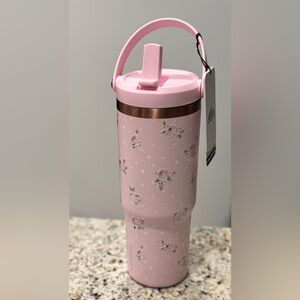 Hydrapeak 40 oz Pink Floral Insulated Tumbler w/ Handle & Straw | New